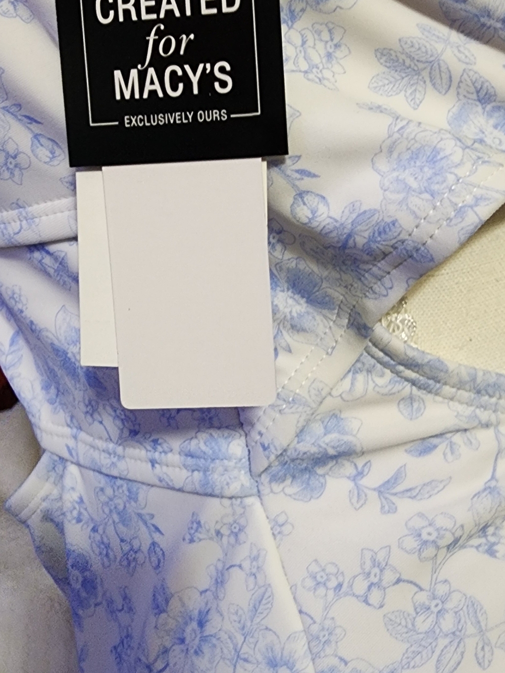 Macy's Women's One-Piece Swimsuit in White with Light Blue Floral Print